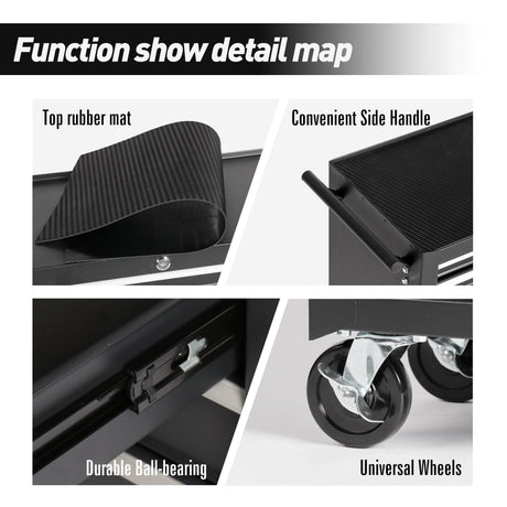 7 - Drawer Rolling Tool Chest with Wheels Multifunctional Tool Cart Storage Cabinet - Black - Fab Heavy Parts