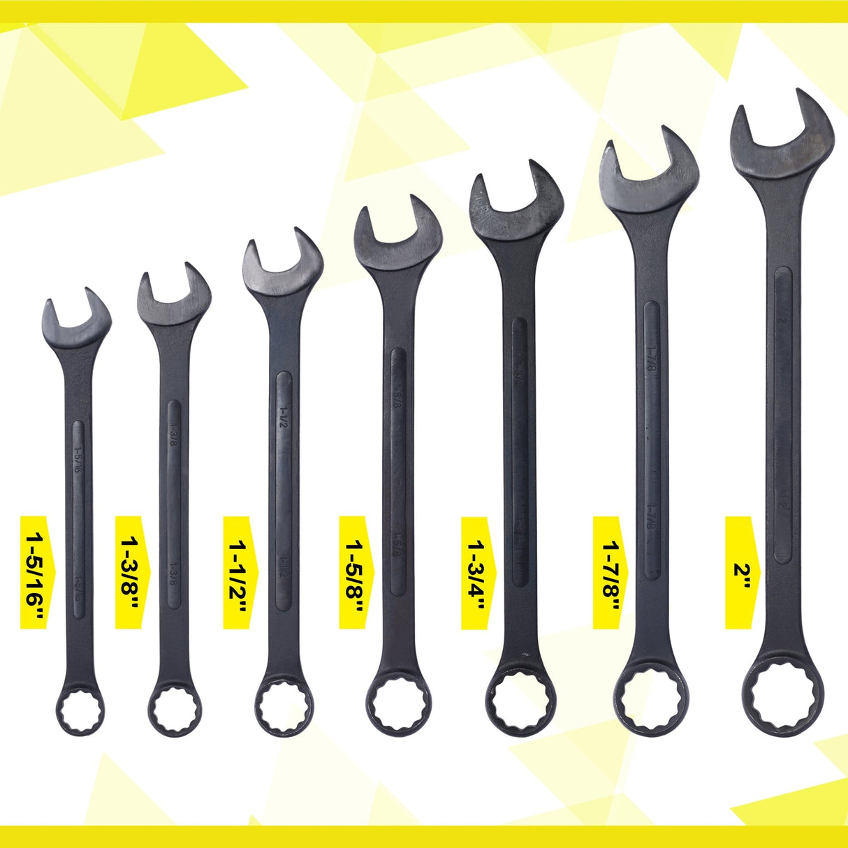 7 PCS SAE Jumbo Combination Wrench Set Extra Large SAE 1-5/16", 1-3/8", 1-1/2", 1-5/8", 1-3/4", 1-7/8", 2", Black Oxide with Storage Bag - Fab Heavy Parts