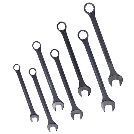 7 PCS SAE Jumbo Combination Wrench Set Extra Large SAE 1-5/16", 1-3/8", 1-1/2", 1-5/8", 1-3/4", 1-7/8", 2", Black Oxide with Storage Bag - Fab Heavy Parts