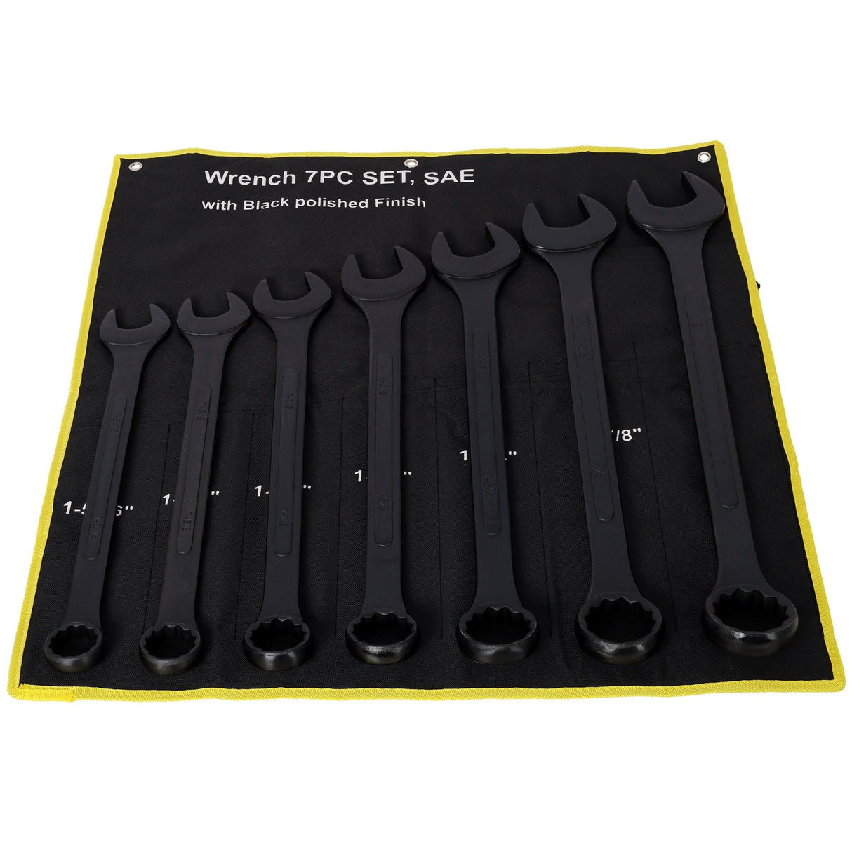 7 PCS SAE Jumbo Combination Wrench Set Extra Large SAE 1-5/16", 1-3/8", 1-1/2", 1-5/8", 1-3/4", 1-7/8", 2", Black Oxide with Storage Bag - Fab Heavy Parts