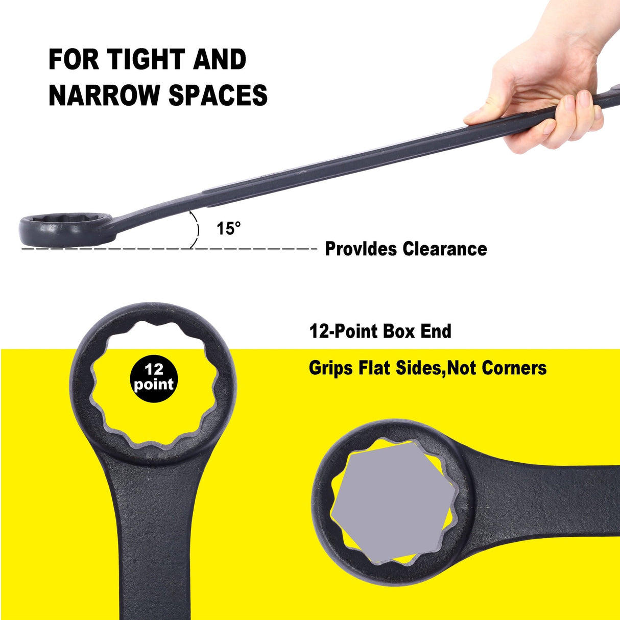 7 PCS SAE Jumbo Combination Wrench Set Extra Large SAE 1-5/16", 1-3/8", 1-1/2", 1-5/8", 1-3/4", 1-7/8", 2", Black Oxide with Storage Bag - Fab Heavy Parts