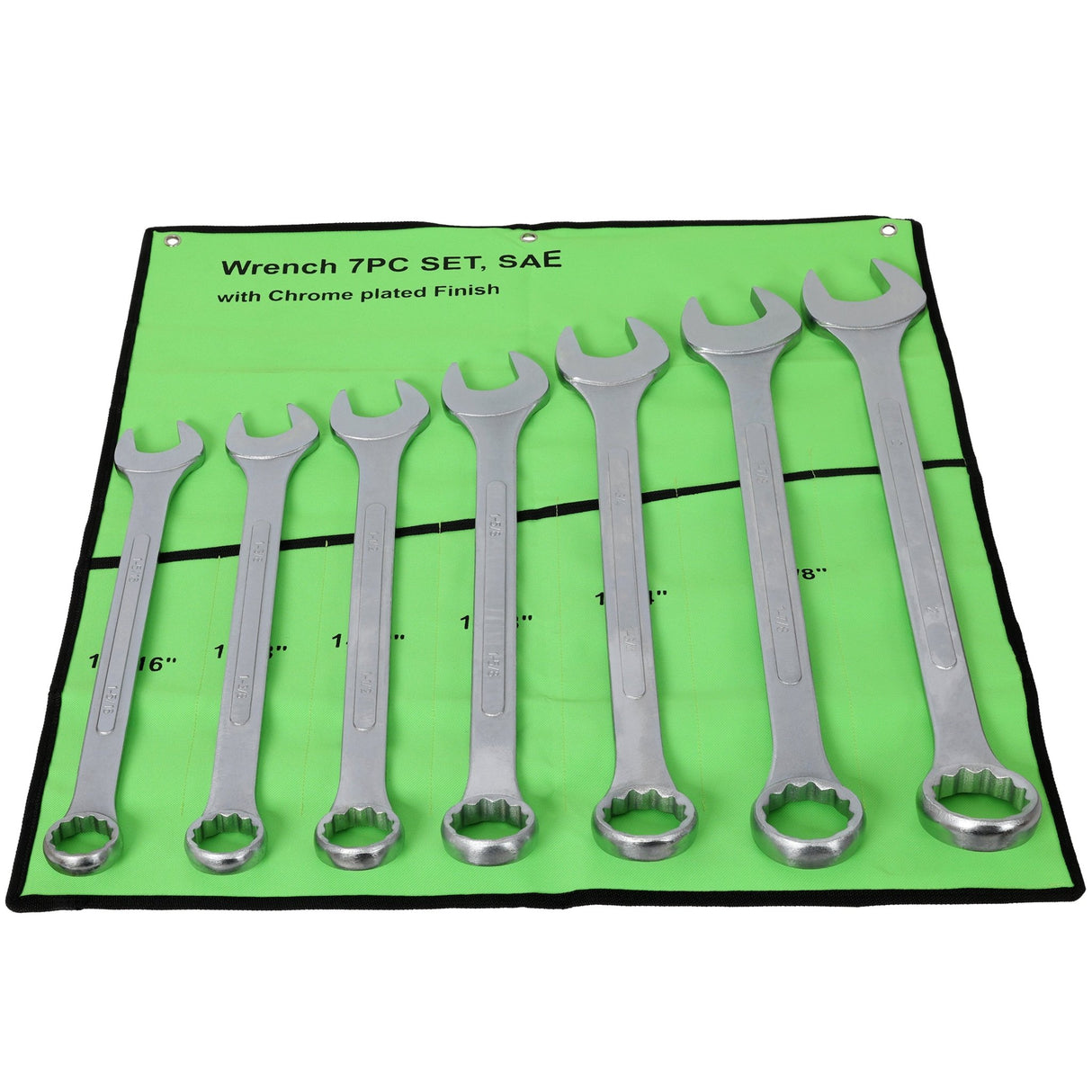 7 PCS SAE Jumbo Combination Wrench Set Extra Large, SAE 1-5/16", 1-3/8", 1-1/2", 1-5/8", 1-3/4", 1-7/8", 2" - Chrome Plated - Fab Heavy Parts