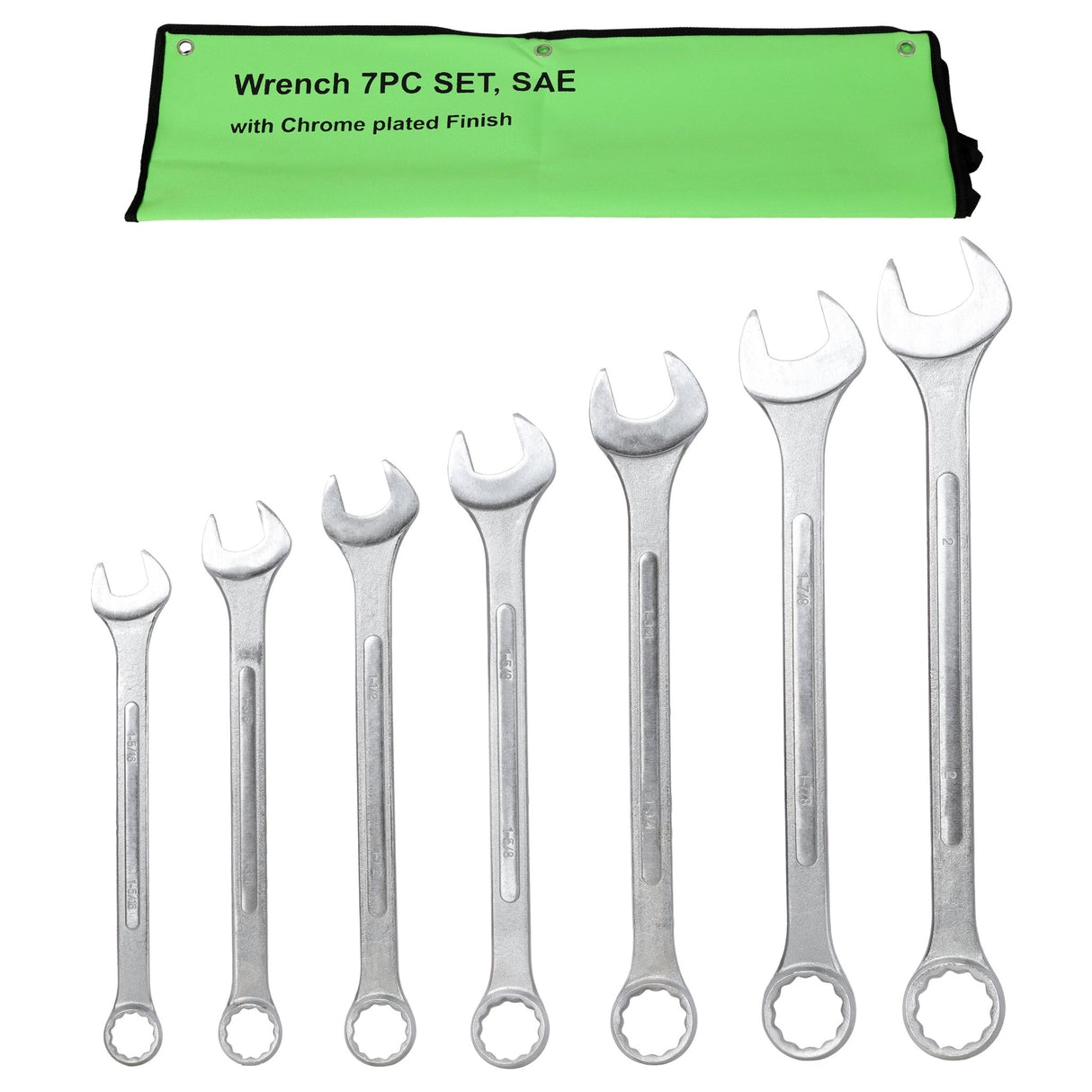 7 PCS SAE Jumbo Combination Wrench Set Extra Large, SAE 1-5/16", 1-3/8", 1-1/2", 1-5/8", 1-3/4", 1-7/8", 2" - Chrome Plated - Fab Heavy Parts