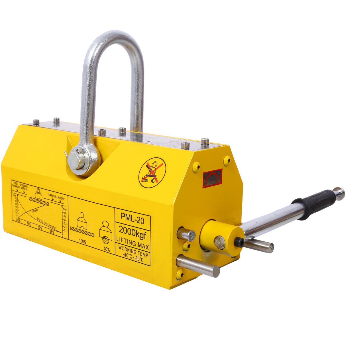Permanent Magnetic Lifting with Release 4400lbs/2000kg Heavy Duty Magnet 2.5 Safety Factor Neodymium & Steel
