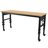72" ×24'' Adjustable Workbench Heavy - Duty with Power Outlet and Wheels Rubber Wood Top Large Load Capacity - Fab Heavy Parts