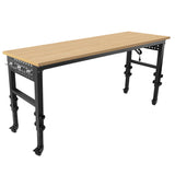 72" ×24'' Adjustable Workbench Heavy - Duty with Power Outlet and Wheels Rubber Wood Top Large Load Capacity - Fab Heavy Parts