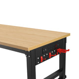 72" ×24'' Adjustable Workbench Heavy - Duty with Power Outlet and Wheels Rubber Wood Top Large Load Capacity - Fab Heavy Parts