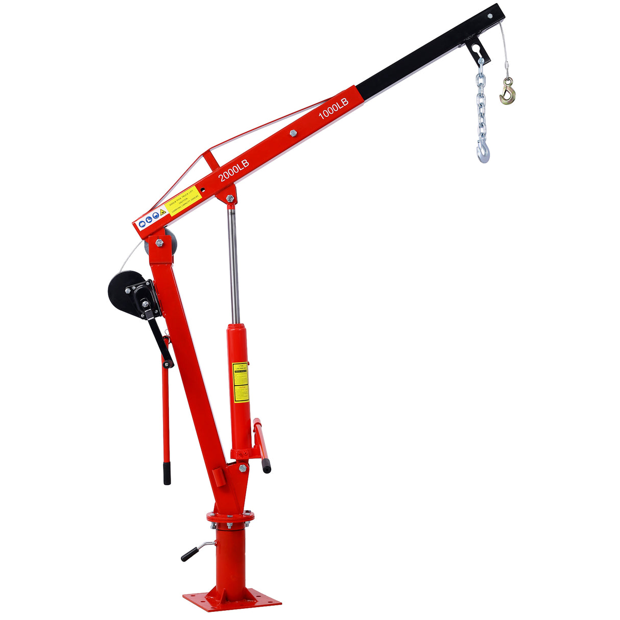 Hydraulic Pickup Truck Crane with Hand Winch Bed Hoist Jib 2000-Lb. Capacity Red