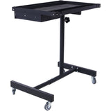 Adjustable Tear Down Work Table with Drawer (4) 2.5" Swivel Casters 220 Lbs Capacity Rubber Corners Heavy Duty Steel--Black