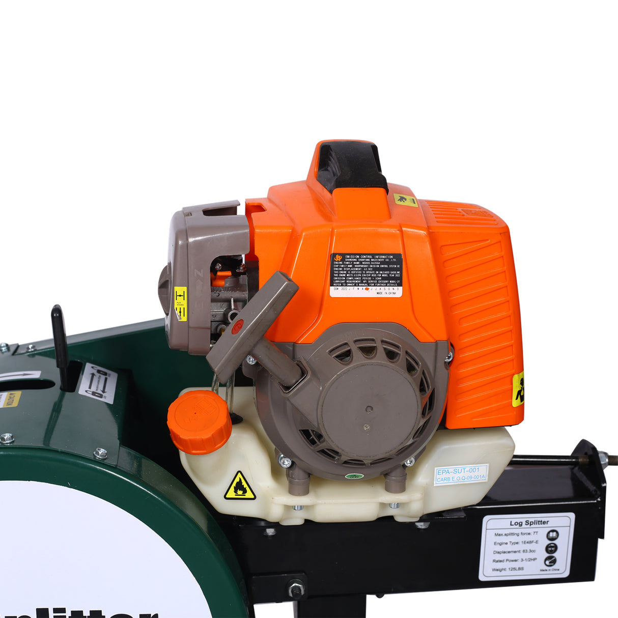 Divisor de troncos eléctrico de volante doble de doble volante Splitter de registro de gas horizontal compacto con motor de 63cc de 20 pulgadas de retorno automático de 20 pulgadas