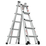 Aluminum Multi-Position Ladder with Wheels 300 lbs Weight Rating 22 FT--Metallic Grey
