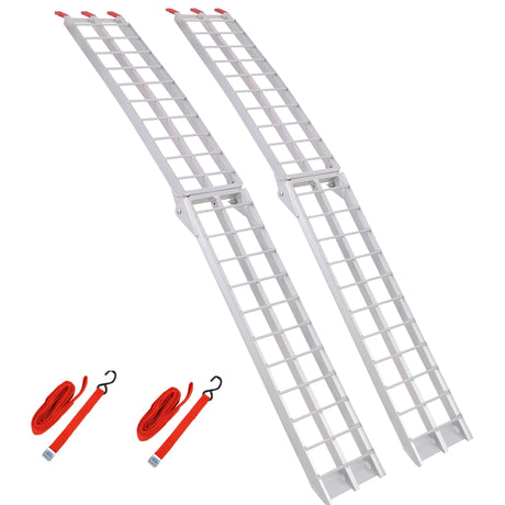 7.5FT 1 Pair Aluminum Loading Ramps with Safety Straps 1500 Lbs Capacity Per Pair - Silver - Fab Heavy Parts