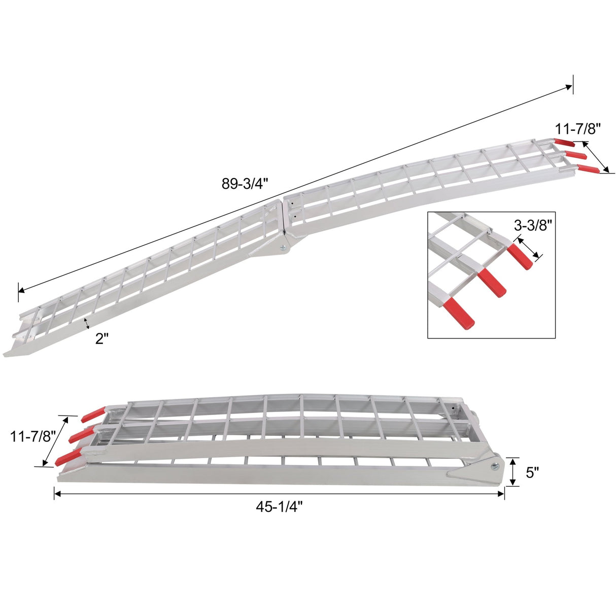 7.5FT 1 Pair Aluminum Loading Ramps with Safety Straps 1500 Lbs Capacity Per Pair - Silver - Fab Heavy Parts