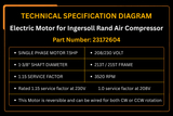 7.5HP 3450RPM Single Phase 230V Electric Motor 23172604 for Ingersoll Rand Air Compressor - Fab Heavy Parts