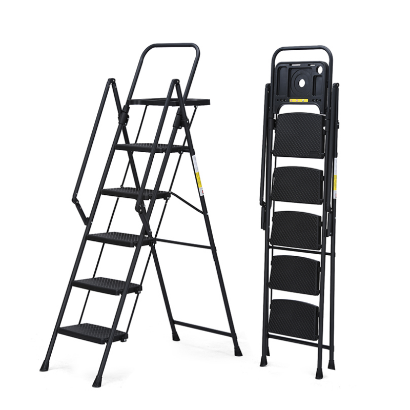 5-Step Ladder Foldable Step Stool with Tool Tray and Wide Non Slip Pedals Sturdy Steel
