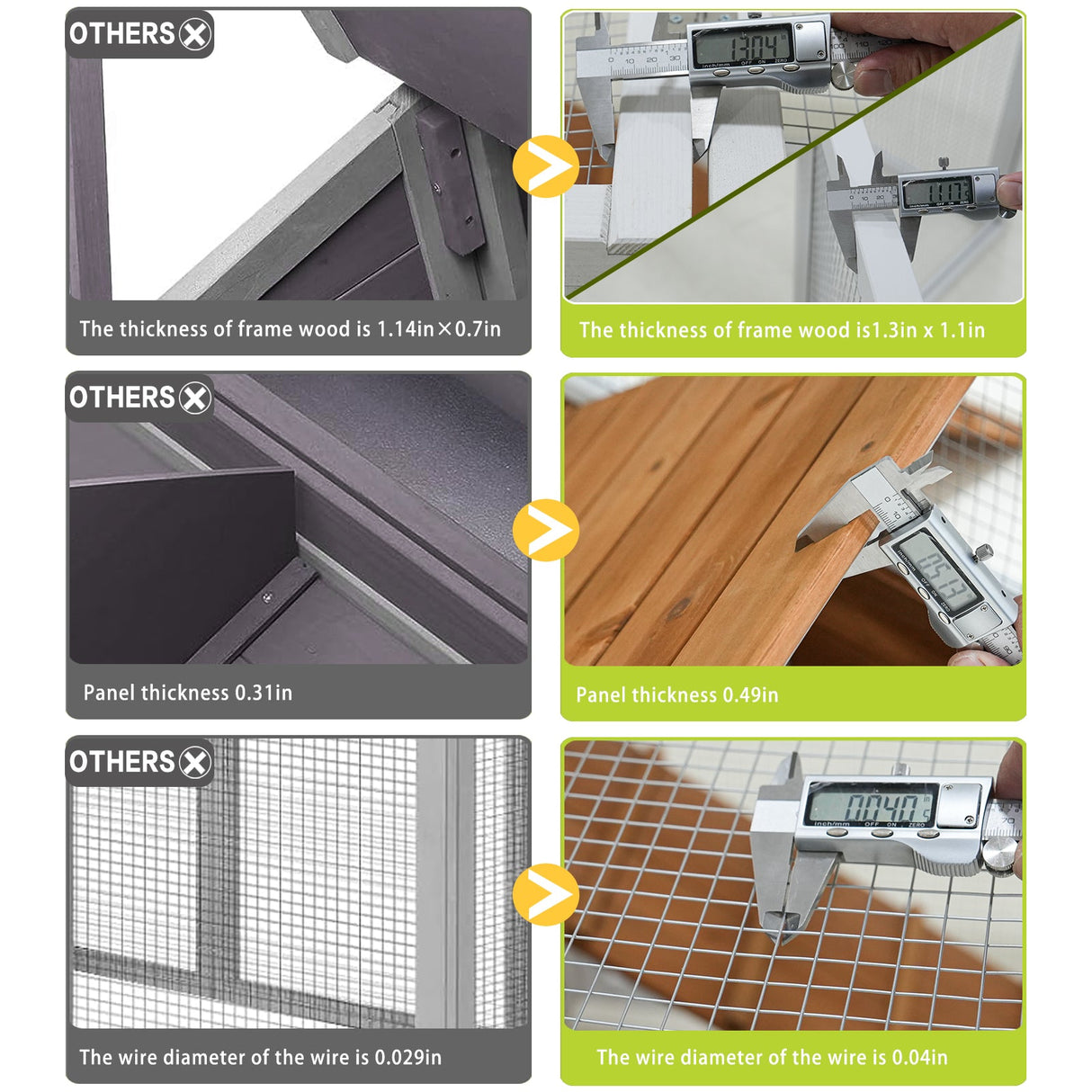 77" Large Wooden Chicken Coop with Nest Box Waterproof PVC Board - Yellow Brown - Fab Heavy Parts