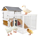 77" Large Wooden Chicken Coop with Nest Box Waterproof PVC Board - Yellow Brown - Fab Heavy Parts