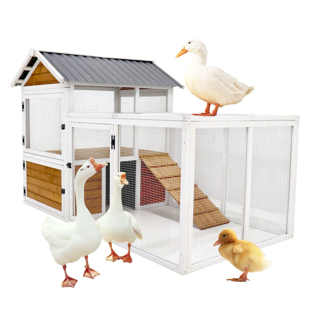77" Large Wooden Chicken Coop with Nest Box Waterproof PVC Board - Yellow Brown - Fab Heavy Parts