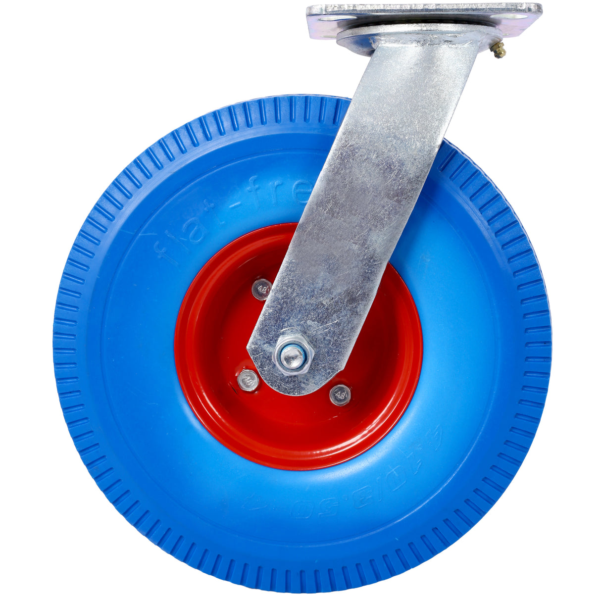 4PCS 10IN X-Large Flat Free Caster Wheel (2PCS Swivel+2PCS Rigid) Swivel Plate Steel Hub with Ball Bearings 5/8-Inch Bore Centered Axle Blue