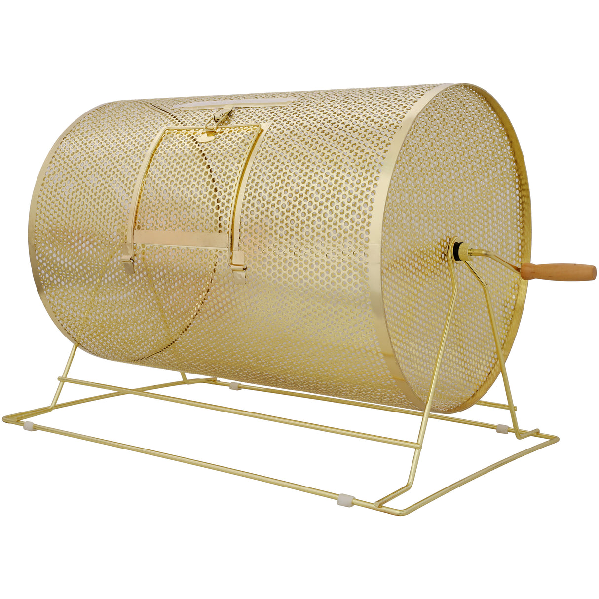 Raffle Drum Holds 10000 Tickets or 300 Ping Pong Balls Metal Lottery Spinning Drawing with Wooden Turning Handle 14.8 x Ø21.26 inch Brass Plated