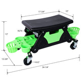 Roller Mechanic Detailing Creeper Utility Seat Stool with Wheels Removable Tool Trays Drawer 300 Lbs Capacity--Green