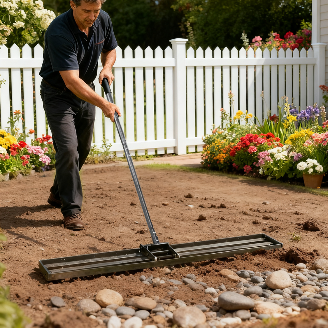 Lawn Leveling Rake Tool 48"x10" Heavy Duty Effort Saving 7FT Steel Handle