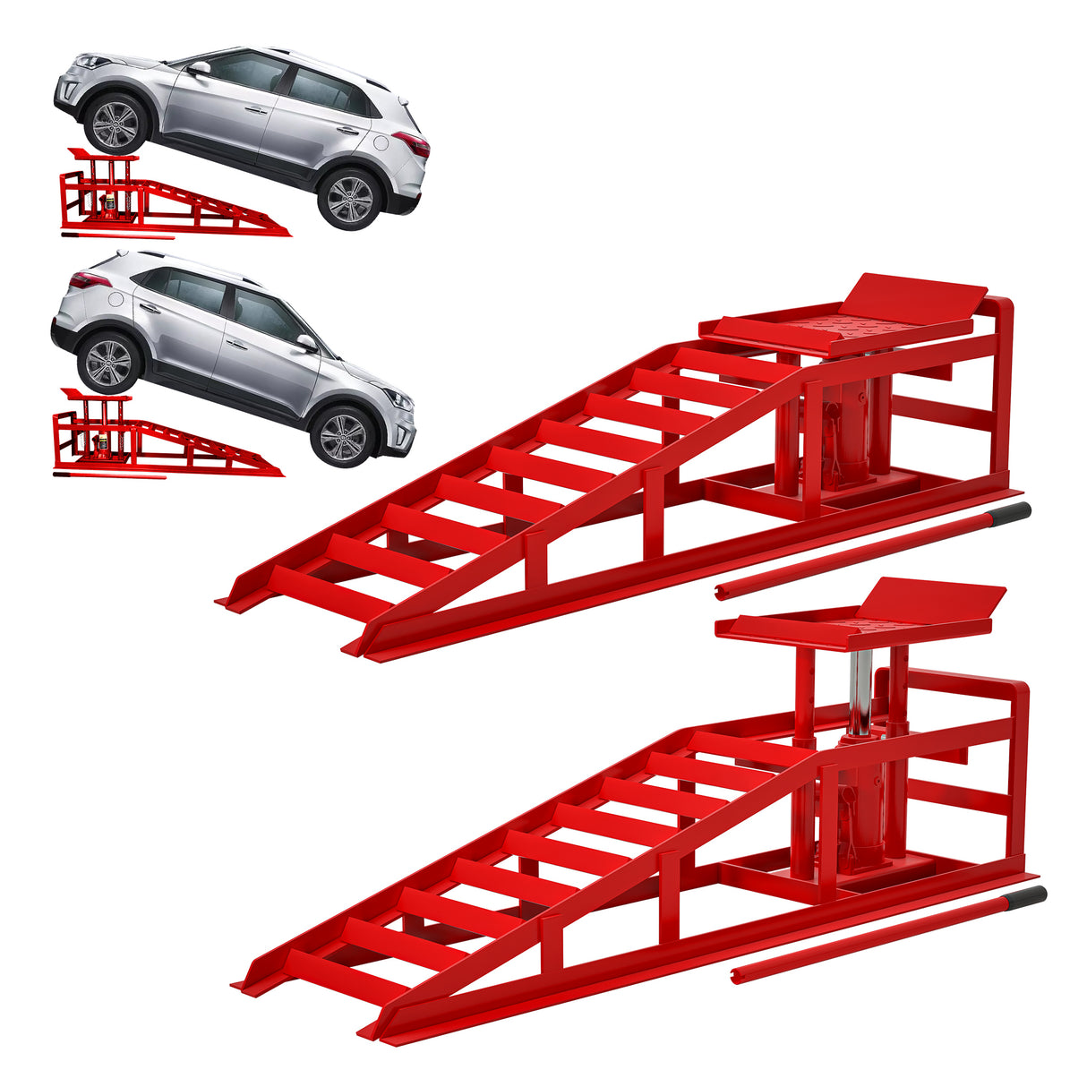 2 Pack Hydraulic Car Ramps 5T 11000lbs Low Profile Car Lift Service Ramps Truck Trailer Garage --Red