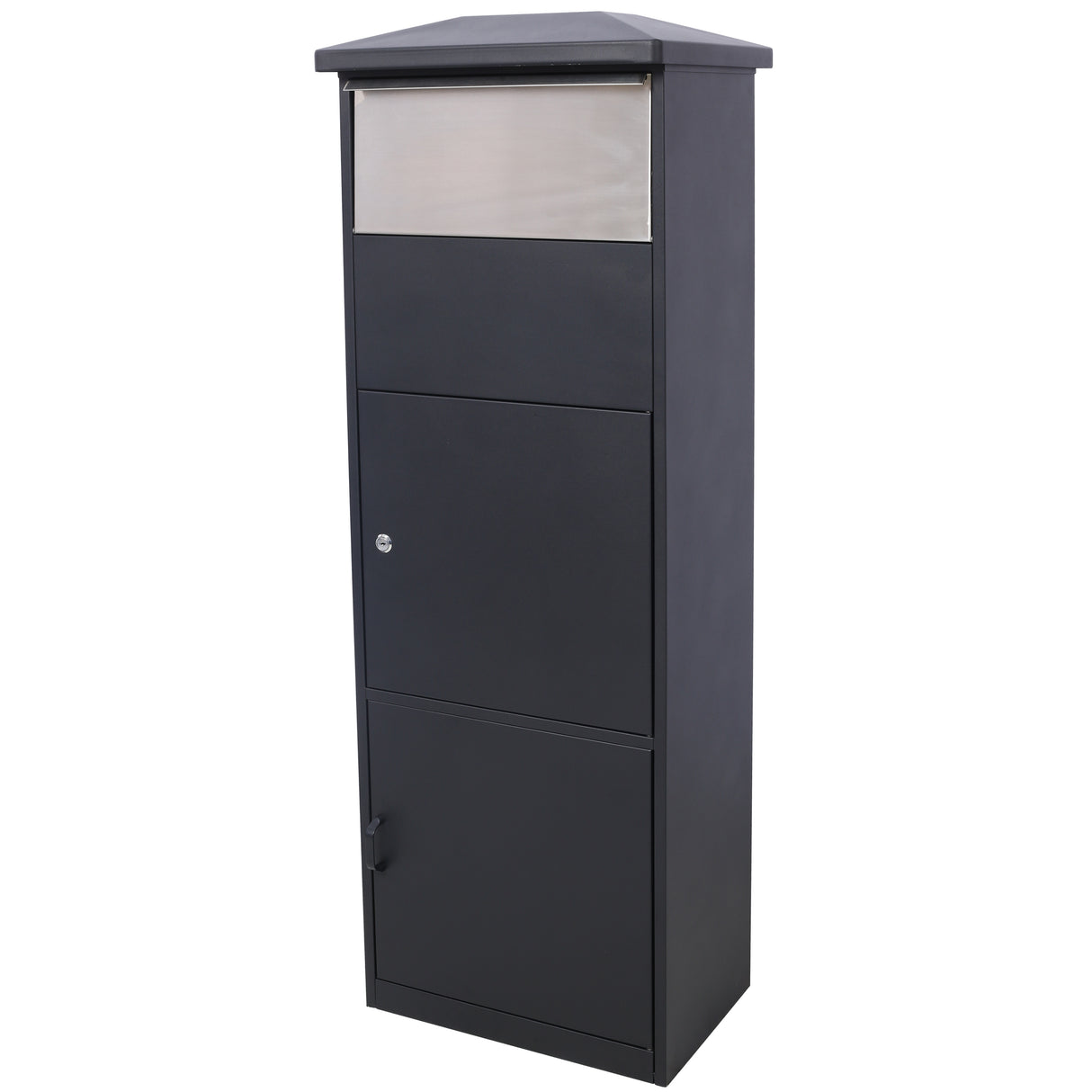 Large Package Delivery Parcel Mail Drop Box Floor Lockable Drop Slot Mail Box with Parcel Compartment--Black