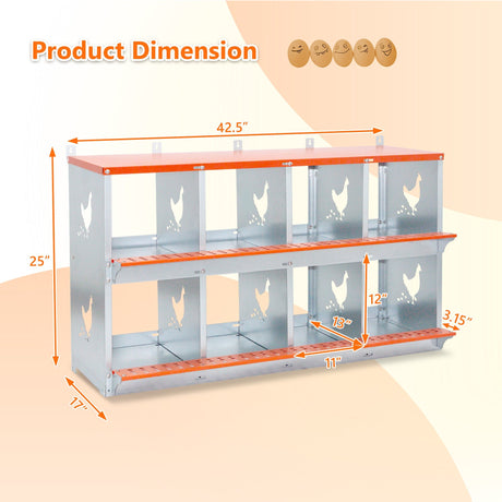 8 - Bay Metal Chicken Nesting Box Wall Mount Easy Egg Collection Vented Galvanized Steel - Orange - Fab Heavy Parts