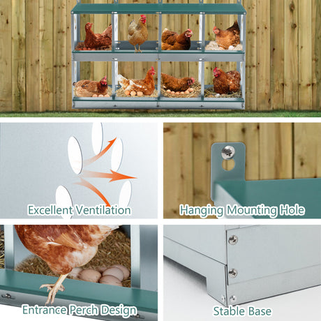 8 Compartment Chicken Nesting Boxes Metal Poultry Wall Mount Large Vented Holes - Fab Heavy Parts