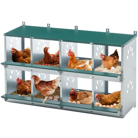 8 Compartment Chicken Nesting Boxes Metal Poultry Wall Mount Large Vented Holes - Fab Heavy Parts