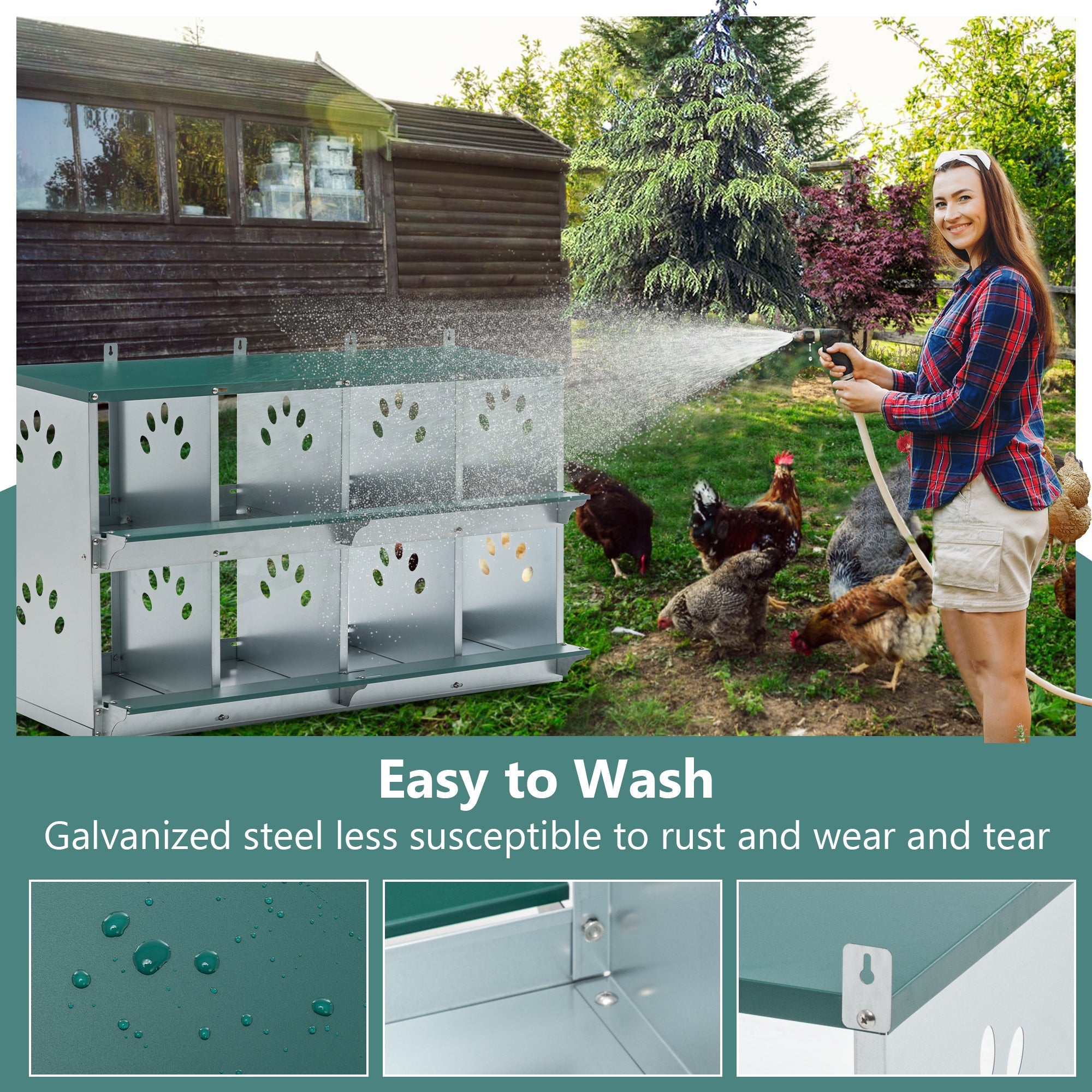 8 Compartment Chicken Nesting Boxes Metal Poultry Wall Mount Large Vented Holes - Fab Heavy Parts