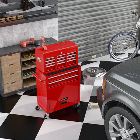 8 - Drawer Tool Storage Cabinet High Capacity Rolling Chest with Wheels and Drawers Red - Fab Heavy Parts