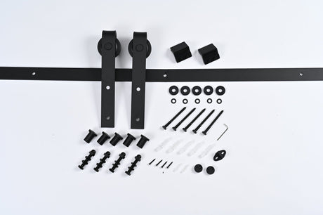8 FT Double Sliding Barn Door Track and Handle Hardware Kit Basic J Pulley Easy Install 8FT Track Kit for 20'~24' Wide Double Door - Fab Heavy Parts