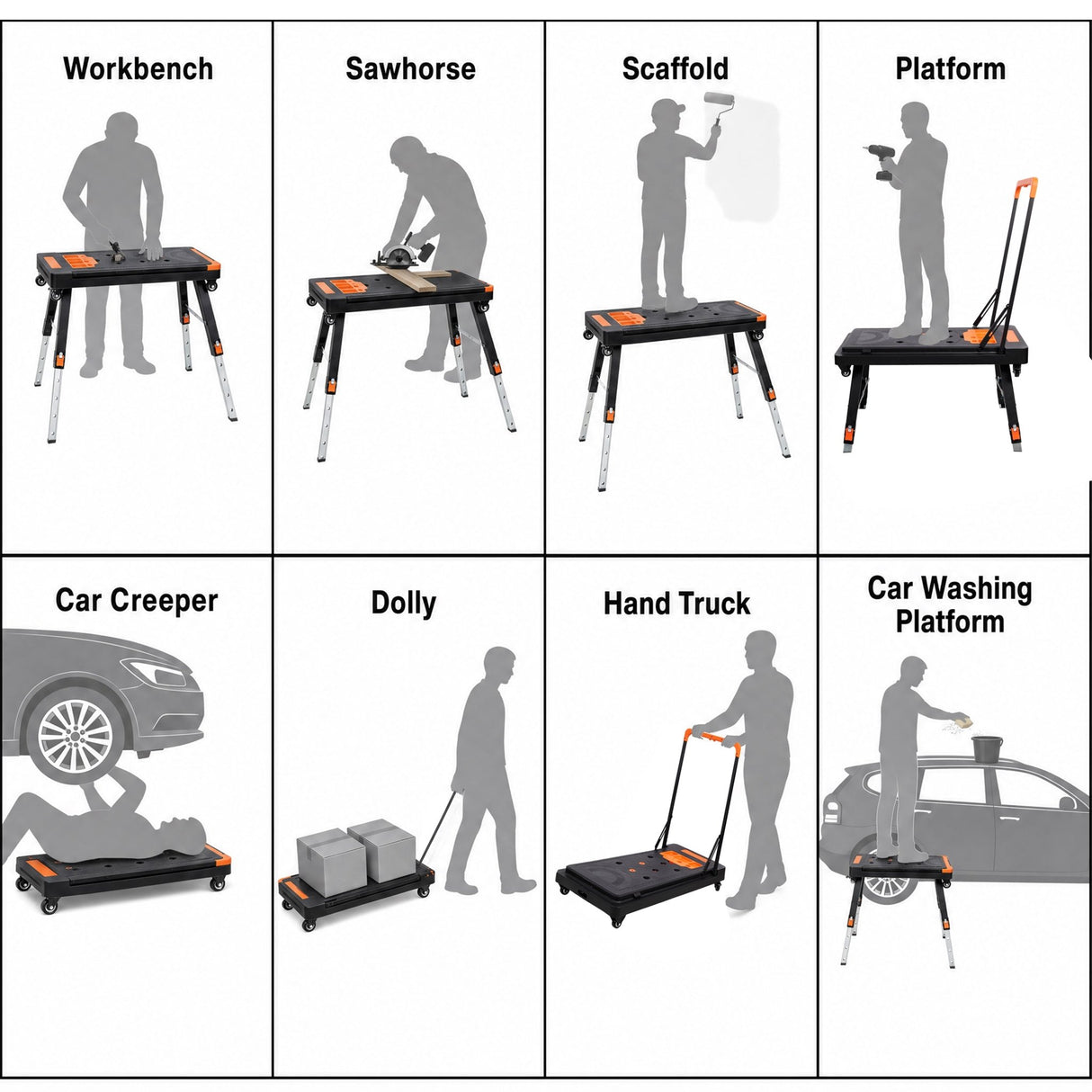 8-in-1 Multifunctional Folding Work Table with US Standard Socket Portable Heavy Duty Workbench with Wheels for Garage Workshop Home Use - Fab Heavy Parts