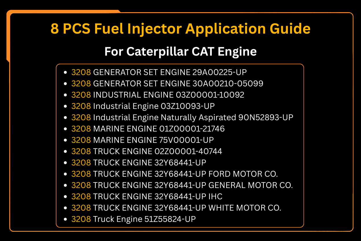 8 PCS Fuel Injector 1W5829 1W - 5829 Fits for Caterpillar CAT 215 225 227 943 953 613B 613C Engine 3208 3204 3304 - Fab Heavy Parts