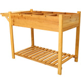 8 Pockets Horticulture Raised Garden Bed Elevated Wood Planter Box Stand with Foldable Side Table and Storage Shelf for Herb/Vegetables/Flowers - Brown - Fab Heavy Parts