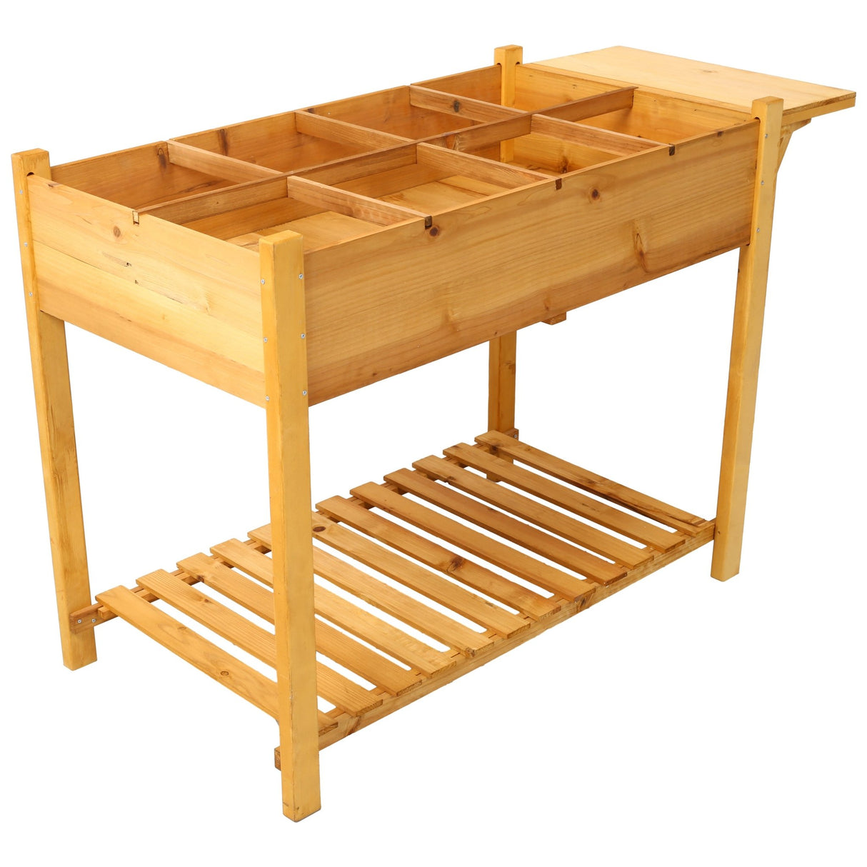 8 Pockets Horticulture Raised Garden Bed Elevated Wood Planter Box Stand with Foldable Side Table and Storage Shelf for Herb/Vegetables/Flowers - Brown - Fab Heavy Parts