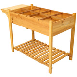 8 Pockets Horticulture Raised Garden Bed Elevated Wood Planter Box Stand with Foldable Side Table and Storage Shelf for Herb/Vegetables/Flowers - Brown - Fab Heavy Parts