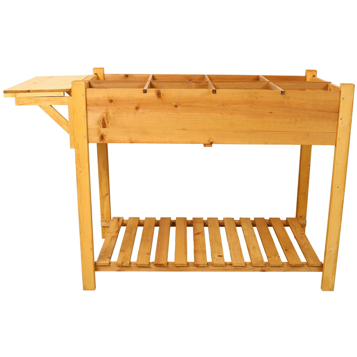 8 Pockets Horticulture Raised Garden Bed Elevated Wood Planter Box Stand with Foldable Side Table and Storage Shelf for Herb/Vegetables/Flowers - Brown - Fab Heavy Parts