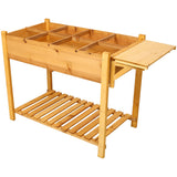 8 Pockets Horticulture Raised Garden Bed Elevated Wood Planter Box Stand with Foldable Side Table and Storage Shelf for Herb/Vegetables/Flowers - Brown - Fab Heavy Parts