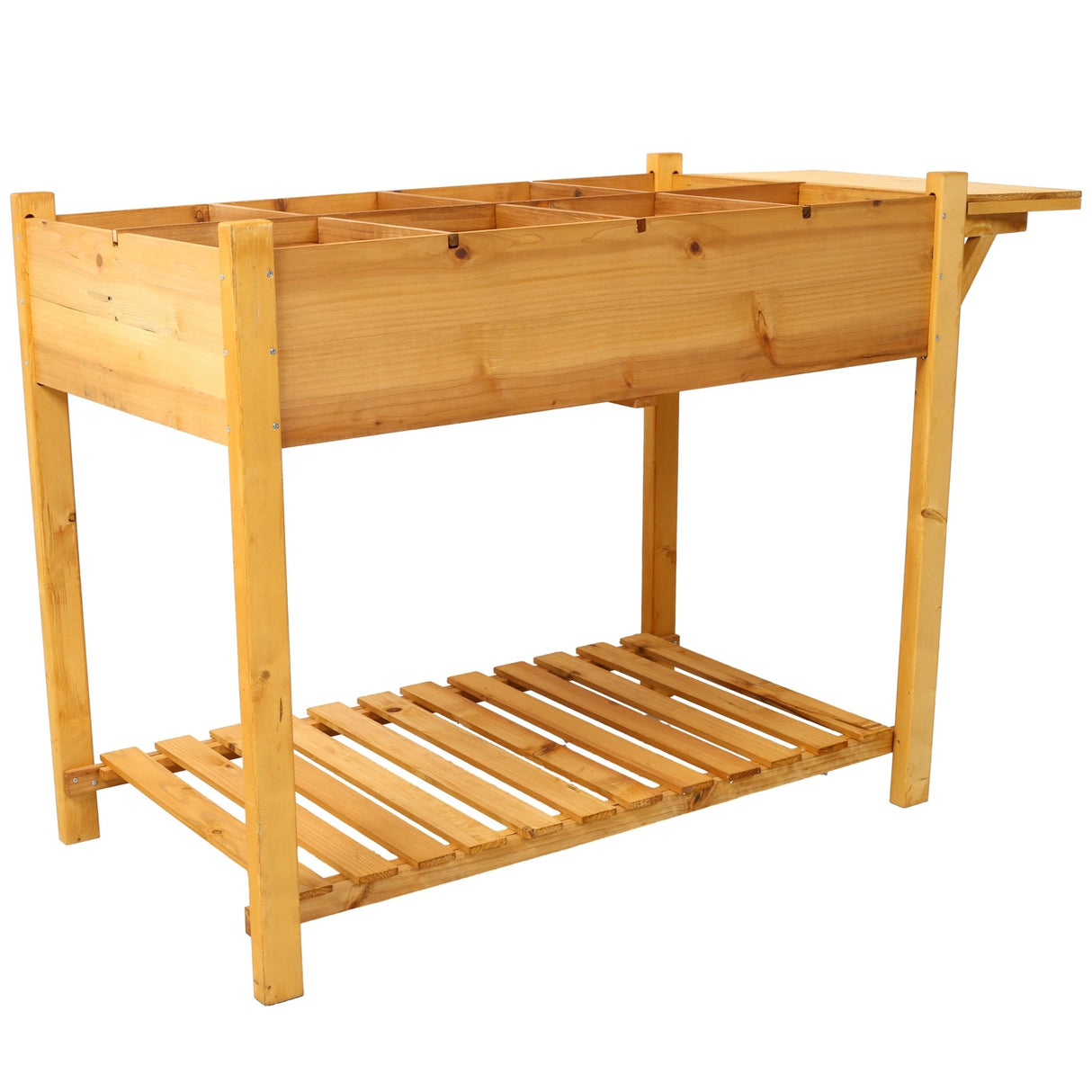 8 Pockets Horticulture Raised Garden Bed Elevated Wood Planter Box Stand with Foldable Side Table and Storage Shelf for Herb/Vegetables/Flowers - Brown - Fab Heavy Parts