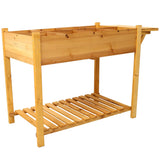8 Pockets Horticulture Raised Garden Bed Elevated Wood Planter Box Stand with Foldable Side Table and Storage Shelf for Herb/Vegetables/Flowers - Brown - Fab Heavy Parts