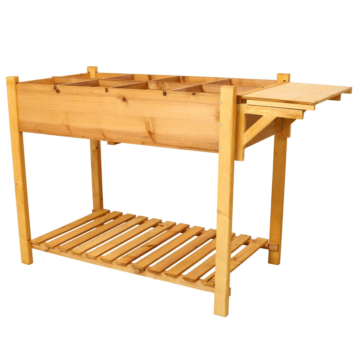 8 Pockets Horticulture Raised Garden Bed Elevated Wood Planter Box Stand with Foldable Side Table and Storage Shelf for Herb/Vegetables/Flowers - Brown - Fab Heavy Parts