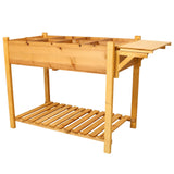 8 Pockets Horticulture Raised Garden Bed Elevated Wood Planter Box Stand with Foldable Side Table and Storage Shelf for Herb/Vegetables/Flowers - Brown - Fab Heavy Parts