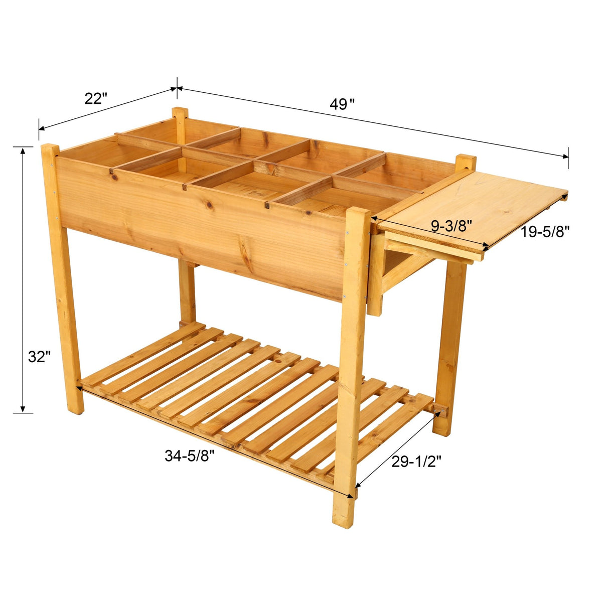 8 Pockets Horticulture Raised Garden Bed Elevated Wood Planter Box Stand with Foldable Side Table and Storage Shelf for Herb/Vegetables/Flowers - Brown - Fab Heavy Parts