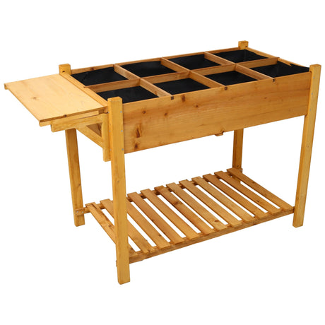 8 Pockets Horticulture Raised Garden Bed Elevated Wood Planter Box Stand with Foldable Side Table and Storage Shelf for Herb/Vegetables/Flowers - Brown - Fab Heavy Parts