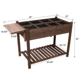 8 Pockets Horticulture Raised Garden Bed Elevated Wood Planter Box Stand with Foldable Side Table and Storage Shelf for Herb/Vegetables/Flowers - Dark Brown Color - Fab Heavy Parts