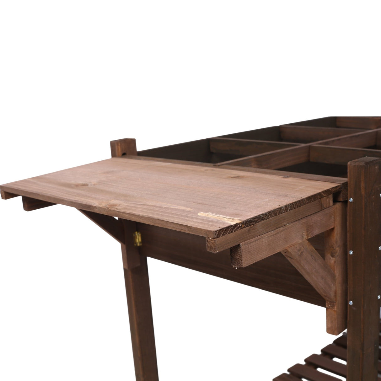 8 Pockets Horticulture Raised Garden Bed Elevated Wood Planter Box Stand with Foldable Side Table and Storage Shelf for Herb/Vegetables/Flowers - Dark Brown Color - Fab Heavy Parts