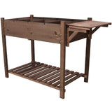 8 Pockets Horticulture Raised Garden Bed Elevated Wood Planter Box Stand with Foldable Side Table and Storage Shelf for Herb/Vegetables/Flowers - Dark Brown Color - Fab Heavy Parts